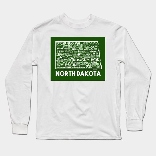 North Dakota Map Long Sleeve T-Shirt by fiberandgloss